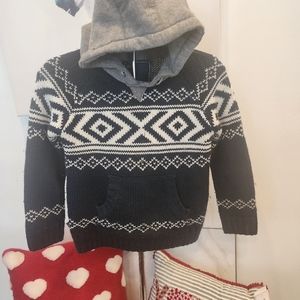 Boys navy blue vintage style nordic print, Italian blue knit sweater.